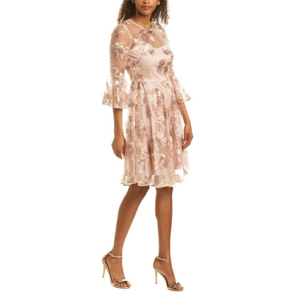 Eliza J Pink Embroidered Floral Fit & Flare Cocktail Dress